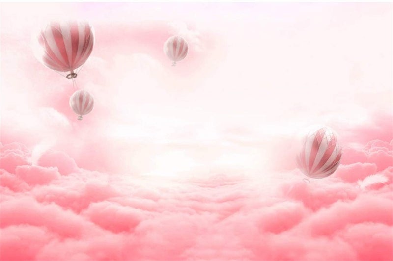 AOFOTO 7x5ft Sweet Hot Air Balloon in Dreamy Sky with Pink Clouds Background Girl Birthday Party Decoration Photography Backdrop Baby Shower Banner Newborn Portrait Photo Studio Props Vinyl Wallpaper - Image 1